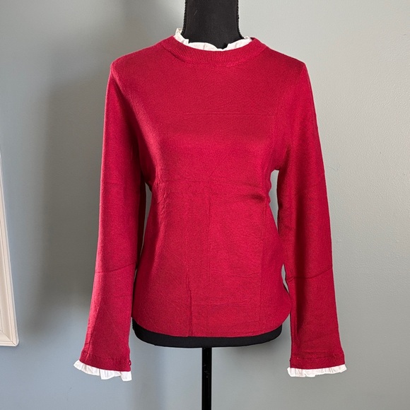 Zesica Sweaters - Chic Red Top with White Ruffle Accents